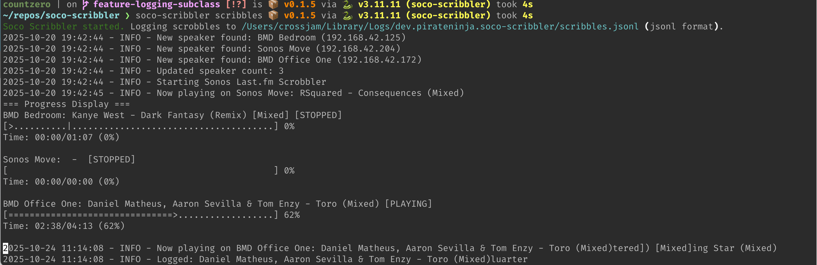 Screen capture of soco-scribbler running in a terminal
console